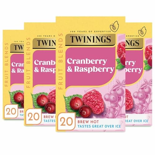 Image of Twinings Cranberry and Raspberry Fruit Infusion Flavoured - 80 Biodegradable Bags (Multipack of 4 x 20) | Caffeine and Sugar Free Herbal Vegan with Natural Fruit Flavors | Refreshing Berry Blend