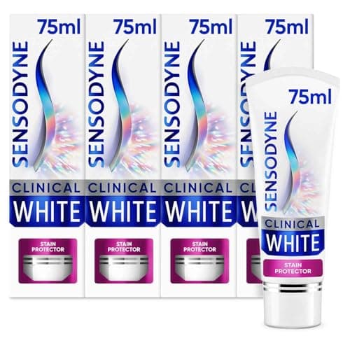 Image of Sensodyne Toothpaste Clinical White, Teeth Whitening Toothpaste for Sensitive Teeth, Stain Protector, Mint, Toothpaste Multipack 4 x 75ml