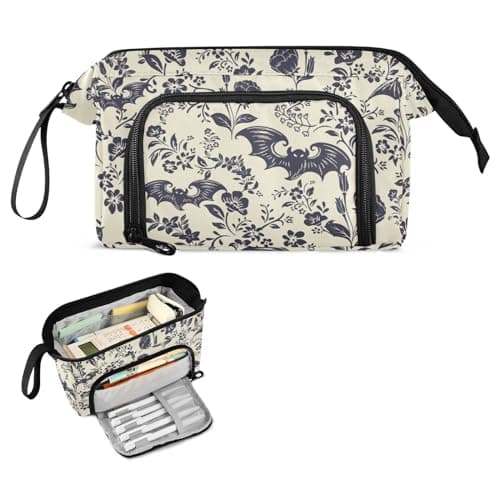 Image of PJGINUIUA Big Capacity Pencil Pen Case for Adults, Goth Bats Pencil Bags Portable Makeup Bag Stationery Storage for Men Women College Office