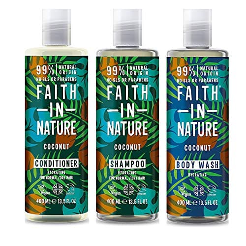 Image of Faith In Nature Coconut Shampoo, Conditioner and Body Wash Trio | Vegan | Cruelty Free | 99% Natural Fragrance | Free From SLS or Parabens