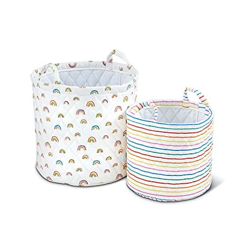 Image of Ickle Bubba Quilted Storage Baskets – Pack of 2 Stylish Cotton Baskets for Toys, Nursery, Bedroom & Living Room Organisation (Rainbow Dreams)