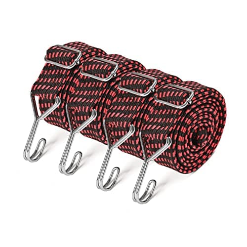 Image of Yorkmills Bungee Cords with Hooks, 120cm 4 Pack Heavy Duty bungee straps with hooks, Adjustable Rubber Rope with Metal Buckle, Extra Strong Flat Elastic Straps for Luggage Roof Racks Moving Cargo
