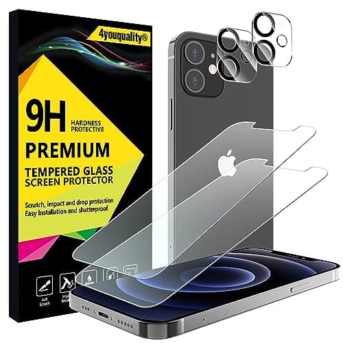 Image of 4youquality [4-in-1 Screen Protector for iPhone 12 Mini with Camera Lens Protector, Tempered Glass Film, 2-Pack Each, [LifetimeSupport][Impact-Resistant][Anti-Scratch][Ultra-Transparent]