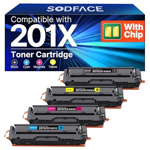 Image of SODFACE 201X 201A Toner Cartridge Compatible for HP M277dw Toner 201X 201A for Color LaserJet Pro MFP M277dw M252dw M277n M274n M252n CF400X CF401X CF402X CF403X (Black Cyan Yellow Magenta, 4-Pack)