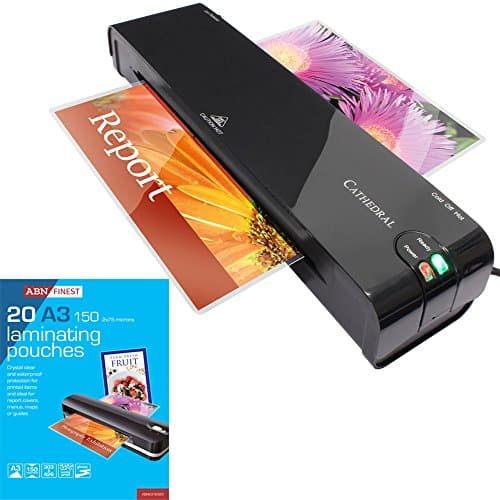 Image of Cathedral A3 Laminator Laminating Machine LM300BK for Home and Office - with 25 ABN Pouches Sheets 150 Micron