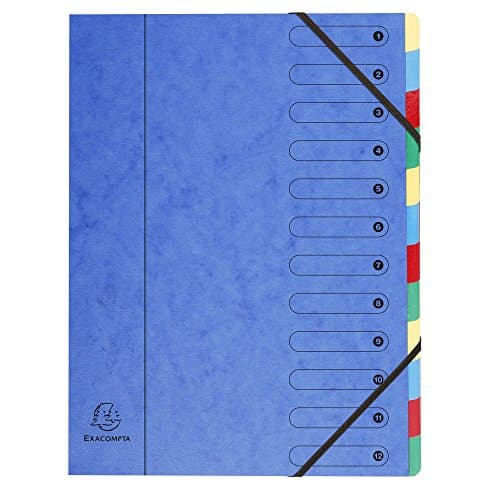 Image of Exacompta - Ref 5212E - Harmonika Multipart File - 24.5 x 32cm in Size, Suitable for A4 Documents, 12 Multi-Coloured Tabbed Sections, Premium Pressboard Cover - Assorted Colours