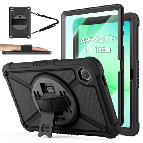 Image of ZtotopCases Case for Samsung Galaxy Tab A11 Plus / A9 Plus 11 Inch 2023/2025, Shockproof for Samsung A11+ tablet case with Screen Protector + 360 Rotating Hand Strap, Stand & Shoulder Strap, Black