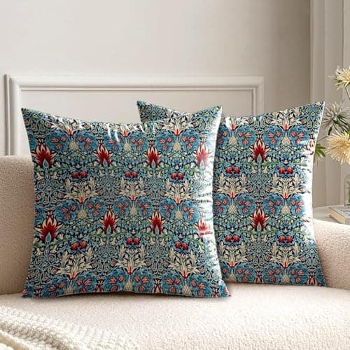 Image of HUASHUZI Cushion Covers William Morris 40x40cm Blue Vintage Decorations Double Sided Pattern Throw Pillow Case Set of 2 Home Decor for Sofa Bench Couch