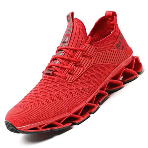 Image of Chopben Men's Running Shoes Blade Non Slip Fashion Sneakers Breathable Mesh Soft Sole Casual Athletic Walking Shoes red Size: 5 UK