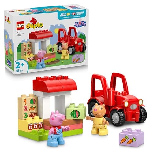 Image of LEGO DUPLO Peppa Pig Tractor and Market - Educational Motor Skills Toy for Toddlers - Montessori Set w/ 2 Figures incl. Pedro Pony - Gift for 2+ Year Old Girls & Boys - 10468