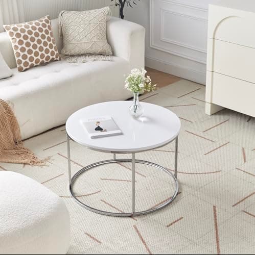Image of spot on dealz® Round Coffee Table for Living Room High Gloss Occasional Center Tea Tables Smart Hallway Room Bedroom Wooden Coffe Table Indoor Decor Decorative Furniture Unit
