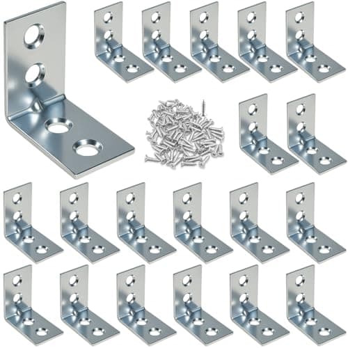 Image of Xyxu L Brackets for Wood, 20pack Heavy Duty 25x25x15mm Metal Right Angle Corner Sleeper Brackets for Wood with 60pcs Screws, 1.5mm Thick Galvanised Steel L Shaped Bracket for DIY, Home Repair