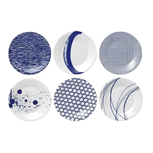 Image of Royal Doulton Plate Set - Pacific Blue Collection Tapas Plate Set - Porcelain Tableware Set of 6 - Perfect for Starters, Sides and Sweets - 16cm