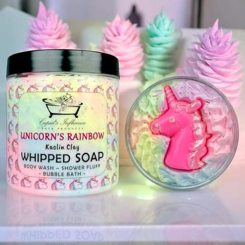 Image of Unicorn's Rainbow Whipped Soap | Luxurious Kaolin Clay Body Wash | Bubble Bath | 180gr Shaving Cream | Shower Whip | Stocking Fillers | Kids Soap | Valentine's Day Gifts | Secret Santa Gifts
