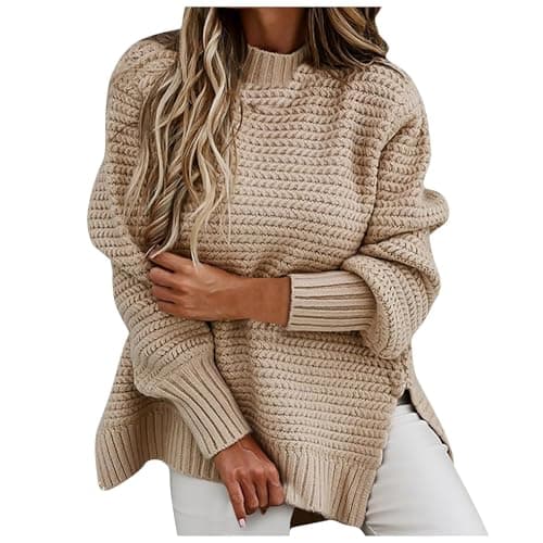 Image of TOFOTL Women Knit Sweater Thermal Christmas Sweatshirts Boho Xmas Jumpers Graphic Pullover White Fox Hoodies Faux Christmas Sweatshirt - Shacket Black Fleece Women Khaki XL