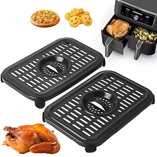 Image of GCQ Air Fryer Grill Pan for Ninja Foodi AF300UK 6 in 1 7.6L Dual Zone Digital Air Fryers, 2 Packs Replacement Air Fryer Crisper Plate Grill Plate Tray Accessories with Rubber Bumpers, Dishwasher Safe