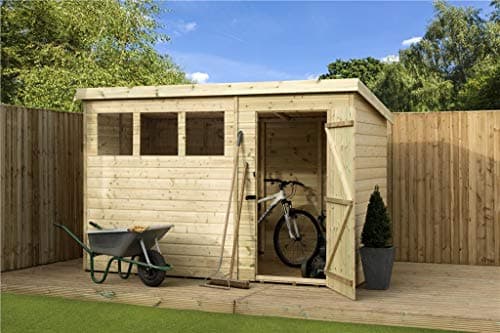 Image of EMS Retail Empire 1500 Pent Garden Shed 9X7 SHIPLAP T&G WINDOWS PRESSURE TREATED DOOR RIGHT