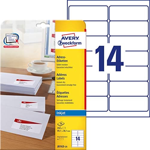 Image of Avery Zweckform J8163-25 Address Labels for DIN Long Envelopes 99.1 x 38.1 mm 25 Sheets