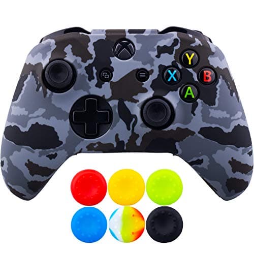 Image of 9CDeer 1 Piece of SiliconeTransfer Print Protective Cover Skin + 6 Thumb Grips for Xbox One/S/X Controller Camouflage Grey