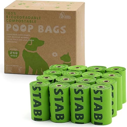 Image of ANWA 100% Compostable Biodegradable Dog Poop Bags, Extra Thick Leak Proof, EN13432 Certified, 240 Count, 16 Rolls