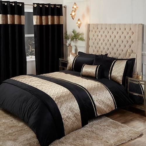 Image of Rapport Capri Quilted Bed Runner Throw Over Spread Black Gold 60x240cm Velvet Luxury