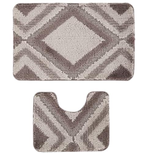 Image of Bath Mat Set - Bath Mats 2 Piece Set- Soft Plush Anti-Slip Rugs - Bathroom Carpet Essentials - Bathroom Mat Quick Dry - Washable Mats - (Dark Brown , 80 x 50 cm + U Shaped 48 x 48 cm)
