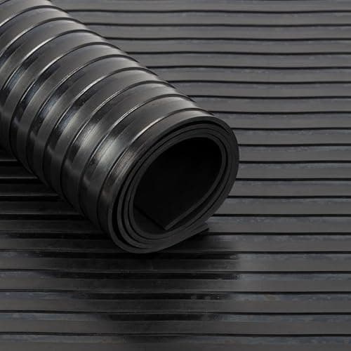 Image of Shield Autocare Rubber Matting Roll | 6m x 1.2m Wide Ribbed Rubber Flooring Mat for Garage Floor, Van, Gym, Shed | Black 3mm Thick Heavy Duty Indoor Outdoor Industrial Non Slip Waterproof Sheet
