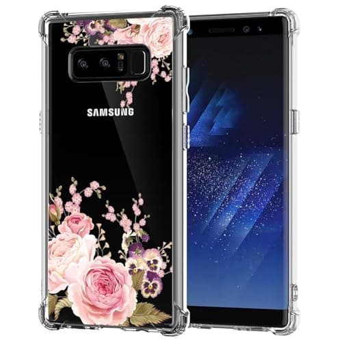 Image of Jhxtech Phone Case for Galaxy Note 8 Case, Samsung Note 8 SM-N950FD girls women, Slim Shockproof Clear Floral Pattern Soft Flexible TPU Protective Cover for Samsung Galaxy Note 8 Rose Flower