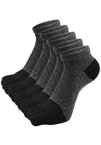 Image of ZAKASA Five Toes Socks Men: 5 Finger Sock Men Cotton Athletic Trainer Running Ankle Socks Breathable Mini Crew Sports Low Cut Sock 5 Pairs Size 6-10 Gray 5 Pairs