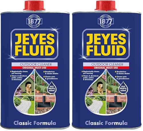 Image of Jeyes Fluid Classic Outdoor Cleaner 1L - Premium Patio Cleaner Concentrate Makes 20L - Heavy Duty Disinfectant for Patios, Driveways, Paths - Kills 99.9% Bacteria - Pet Friendly (Pack of 2)