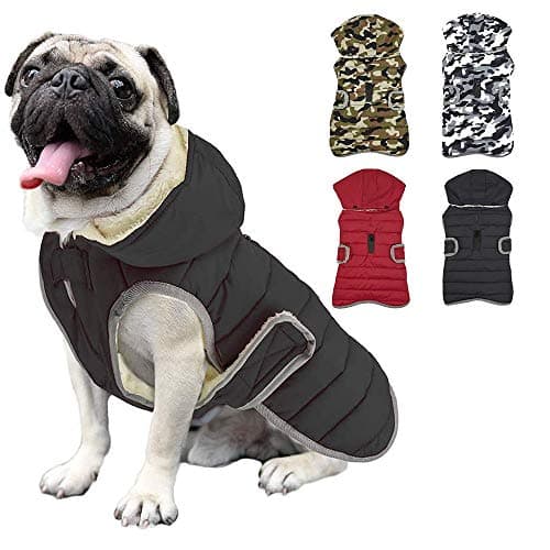 Image of Etechydra Dog Jacket Coat with Detachable Hat, Waterproof Dog Vest for Outdoor Indoor, Winter Warm Fleece Lining Cozy Small Medium Dogs Jacket Apparel, Gray Black, S