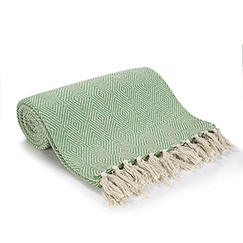 Image of EHC Luxury Reversible Super Soft Cotton Diamond Large Throw For Sofa, Double Bed, Armchair - Green, 150 x 200 cm