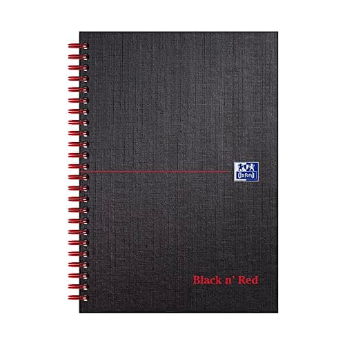 Image of Oxford Black n' Red Ruled Matt Black Wirebound Hardback A5 Notebook, 140 Perforated Pages