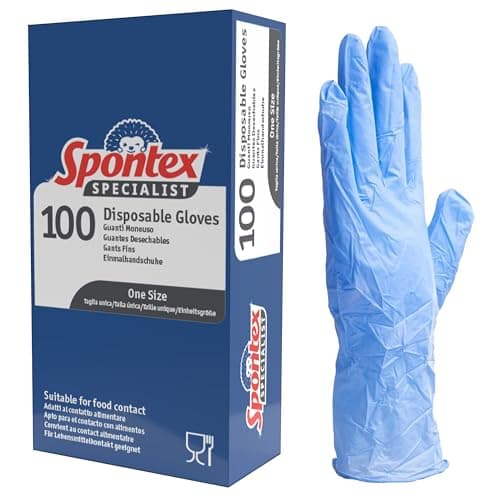 Image of Spontex Specialist Disposable Nitrile Gloves | One Size | Blue | 100% Food Safe | Protects Against Stains & Odours | Latex & Powder-Free | Recyclable | 100 Pack