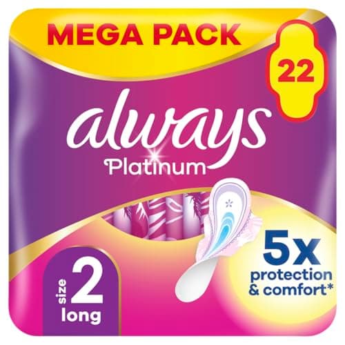 Image of Always Platinum Long (Size 2) Sanitary Towels with Wings 22 Pads