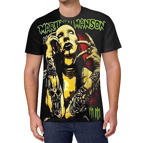 Image of Viplili Marilyn Music and Manson Men's Comfortable Short Sleeve Shirt Unisex Round Neck Fashion T-Shirt Black
