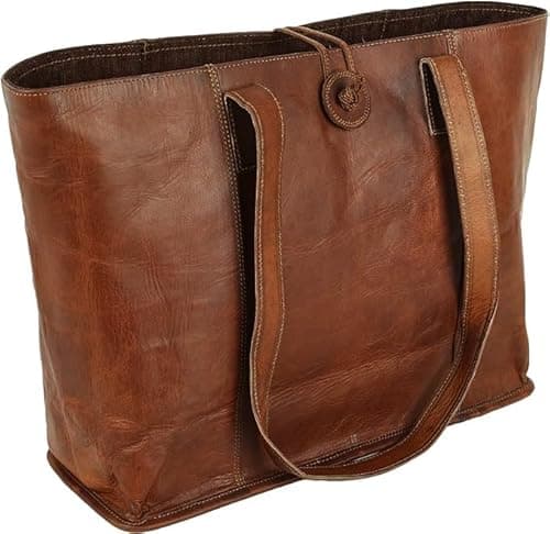 Image of american blue Vintage Genuine Leather Tote Bag Handbag Shopper Purse Shoulder Bag for Women Office Laptop Bag