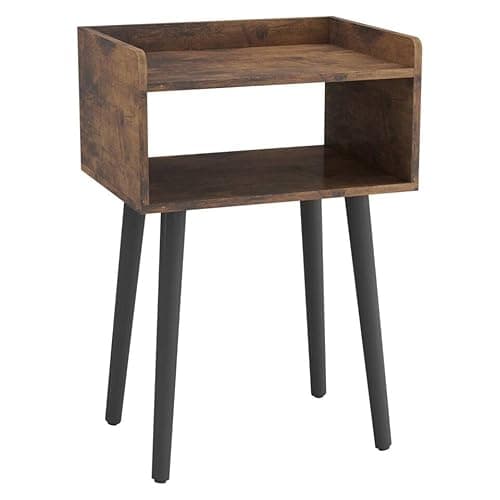 Image of URBNLIVING Modern Bedside Table Storage Display Unit with 2 Shelves & Solid Pinewood Legs (Rustic Brown)
