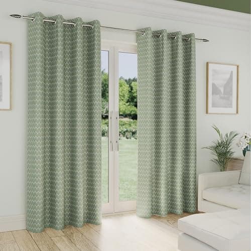 Image of Enhanced Living Aspen Premium Jacquard Leaf Print Eyelet Sage Green Curtains for Living Room - 90x72 inch (229x183 cm) - Noise Reducing, Thermal Curtains for Bedroom - 2 x Curtain Panels