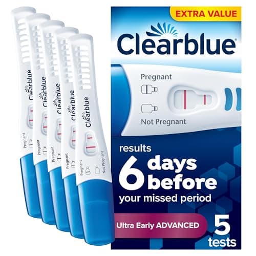 Image of Clearblue Pregnancy Test, Ultra Early Advanced Pregnancy Test (10 MIU/ml) Value Pack, Results 6 Days Early, 99% Accurate Results, 5 Tests