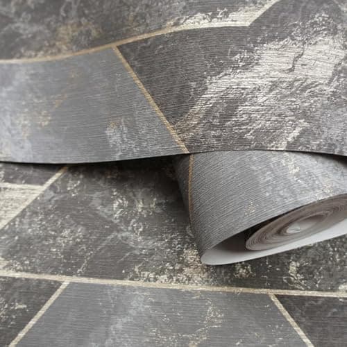 Image of SOPHIE LAURENCE Charcoal Gold Marble Wallpaper Metallic Geometric Pattern Feature Dining Room