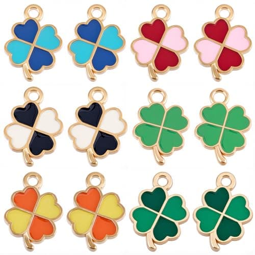 Image of SUNNYCLUE 1 Box 72Pcs 6 Colors Four Leaf Clover Charm Bulk Shamrock Charms Saint Patrick Alloy Enamel Irish Lucky Green Leaves Pendants for Jewellery Making Earrings Necklaces Bracelets DIY Supplies