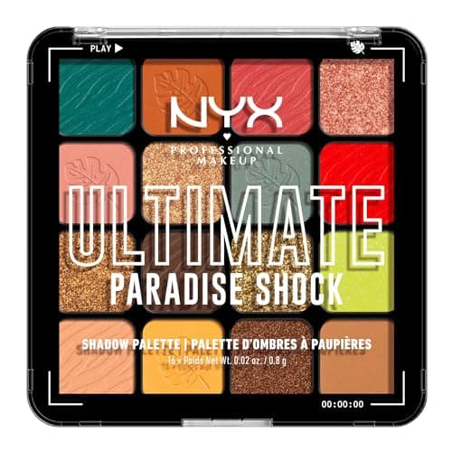 Image of NYX Professional Makeup Ultimate Shadow Palette, 16 Vibrant True-To-Pan Eyeshadow Shades, Metallics, Shimmers, Colours and Nudes in Pressed Pigments, Vegan, Paradise Shock, 0.8 g