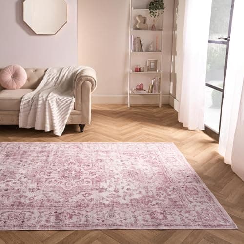 Image of OHS Rugs for Living Room Bedroom, Vintage Printed Washable Rug Soft Durable Material Decorative Vintage Design Stylish Home Rugs Large - Blush Pink, 160 x 230cm