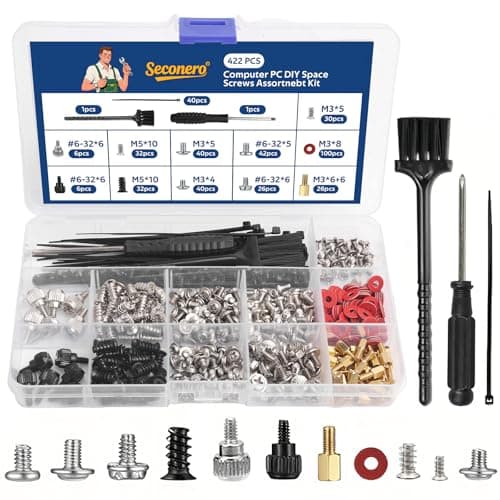Image of Seconero 422 Pcs Computer Screw Set, PC Motherboard Screws, Standoffs Screws #6-32 M3 M5, PC Screws Set, Laptop Motherboard Standoffs Screws Kit for Hard Drive Fan Power Graphics Chassis SSD CD-ROM