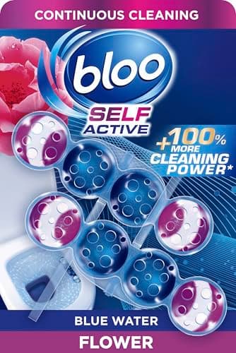 Image of Bloo Self Active Toilet Rim Block and Bowl Cleaner with Flower. Hanging Toilet Bowl Cleaner Rim Block with 100% More Cleaning Power. 2 Pack