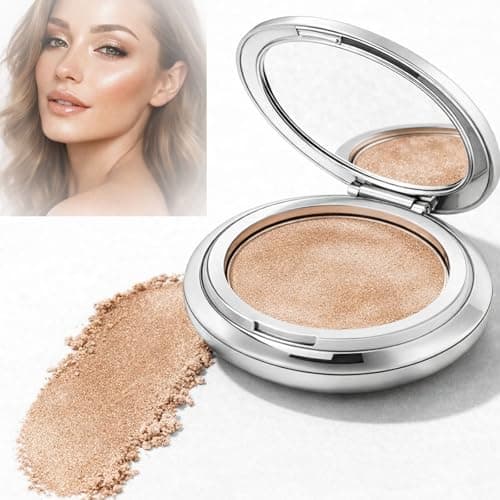 Image of 3-in-1 Highlighter & Eyeshadow & Blusher Palette – Creamy Pearlescent Shimmer Glow Powder – Waterproof Long-Lasting Buildable Face Makeup Compact for Radiant Look for Women & Girls (Champagne)