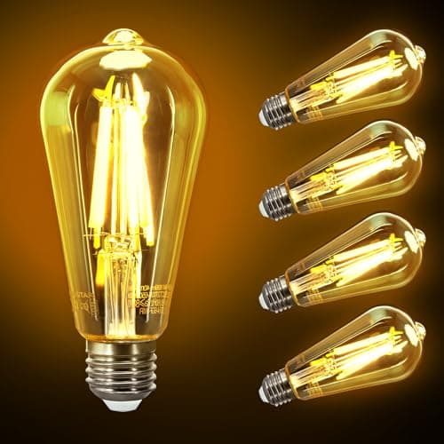 Image of Aigostar Vintage Filament ST64 Bulbs, 4 Pack - 8W Equivalent to 60W, Warm White 2200K E27 Screw Base with Energy Saving LED Technology