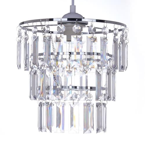 Image of GIGGI 3-Tier Chrome Lamp Shade Crystal Chandelier, Lampshades for Ceiling Lights, Table & Floor Lamps, Pendant Light Shade Ceiling for Living Room, Bedroom, Kitchen, Hallway, Home Décor