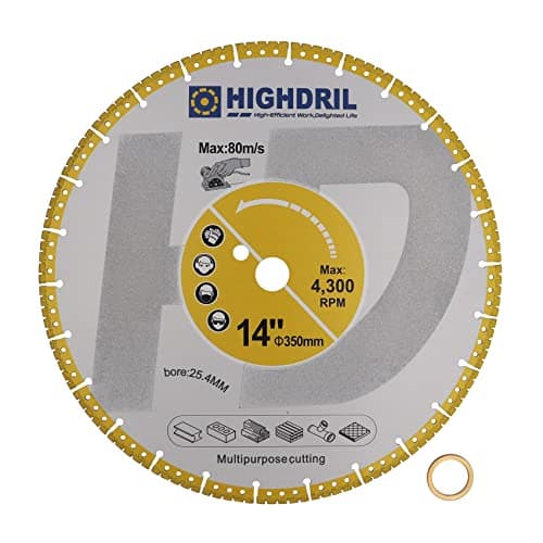 Image of HIGHDRIL Diamond Metal Cutting Blade - 350mm/ 14inch Heavy Duty All-Purpose Cutting Disc for Rebar Sheet Metal Angle Iron Stainless Steel Granite Marble